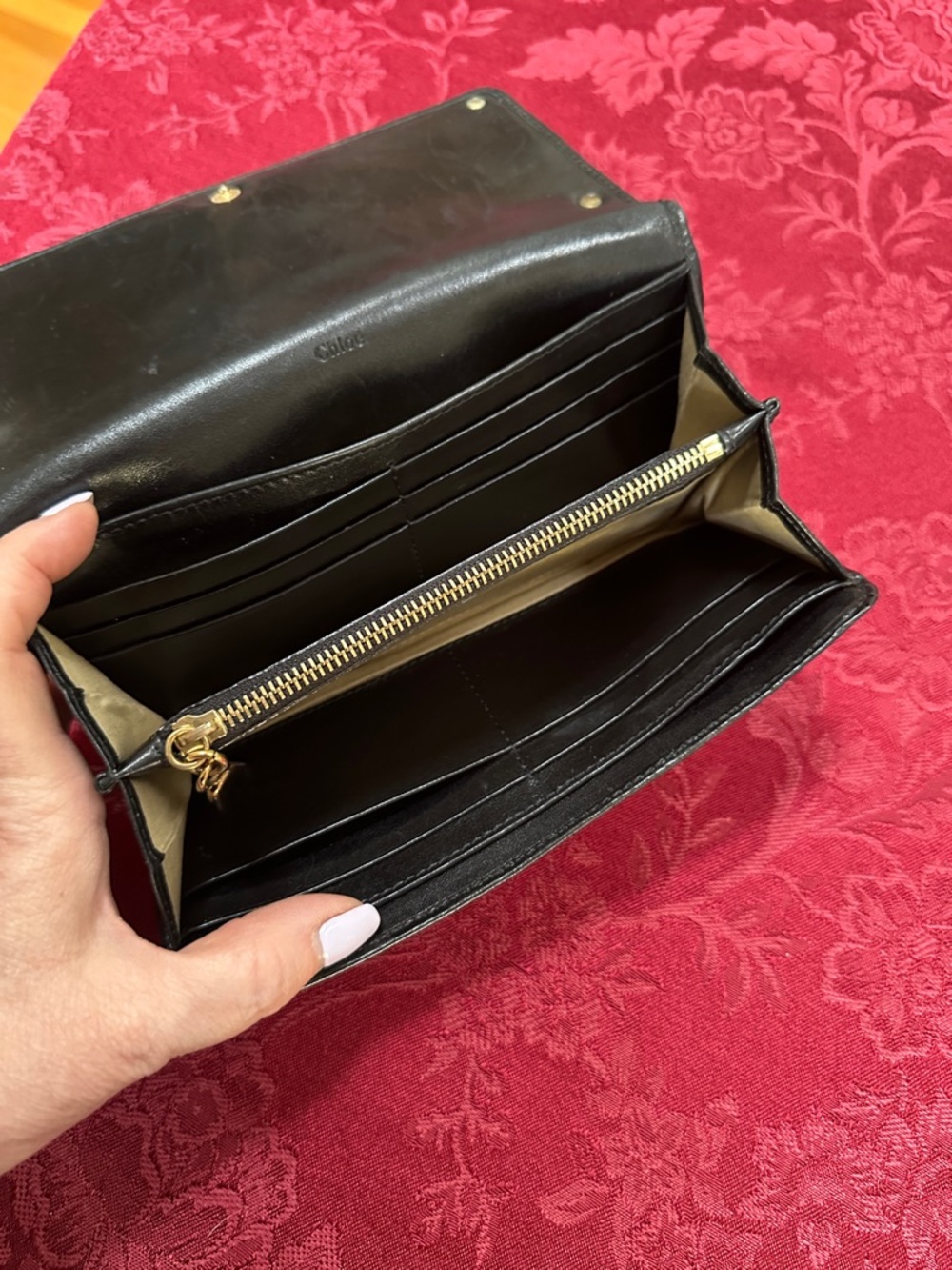 Chloe Tan & Black Leather Bow Long Snap Wallet - Picture 7 of 8